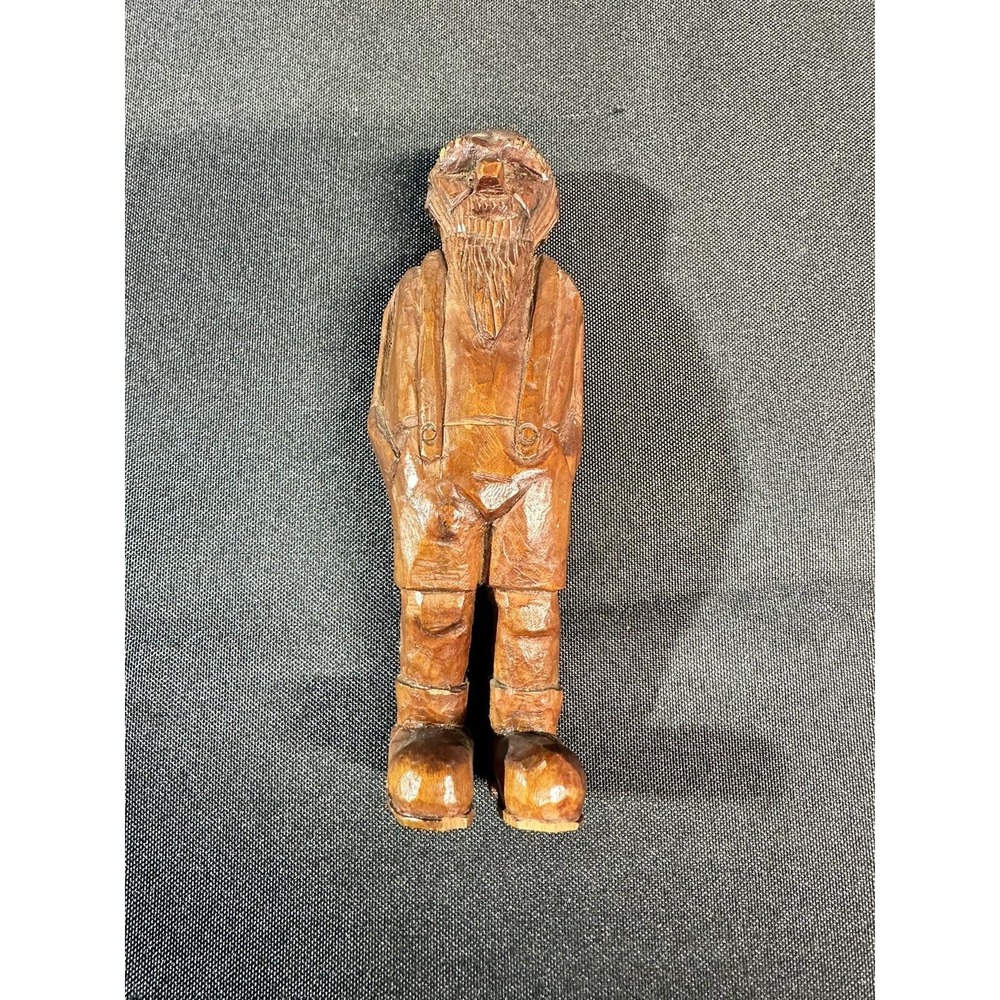 Vintage Hand Carved Wood Old Man Figure Primitive Folk Art Bearded 5.5" - Picture 2 of 12